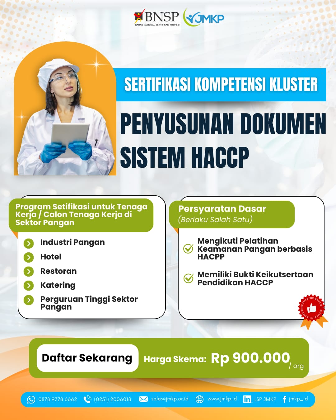 Sertifikasi Kompetensi Penyusun Dokumen Sistem HACCP